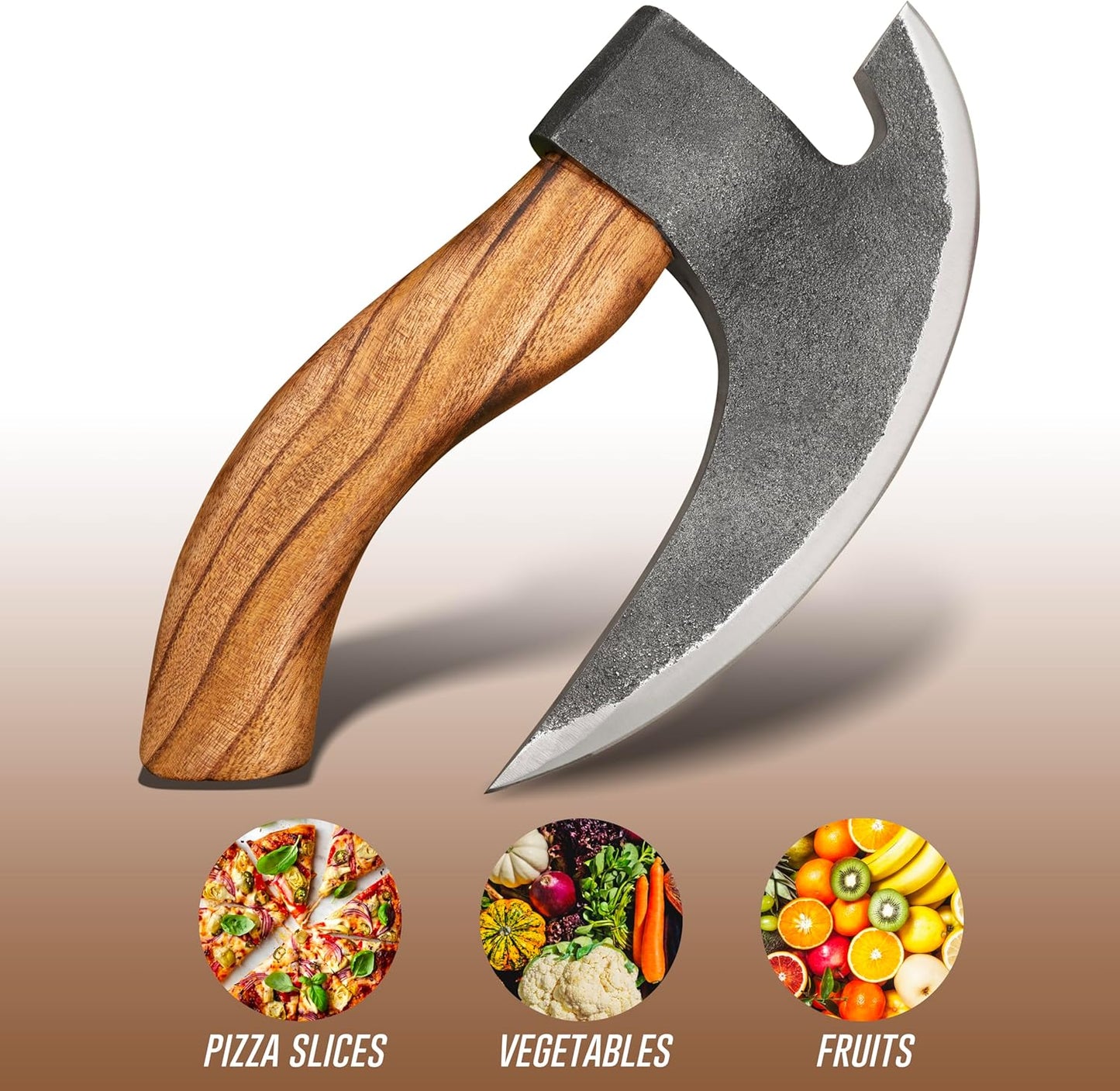 Handmade Viking Pizza Cutter Pizza Axe | Authentic Medieval Pizza Slicer with Ash Wooden Handle & Leather Sheath | Novelty Kitchen Tools for Pizza, Crust Cutting, and More