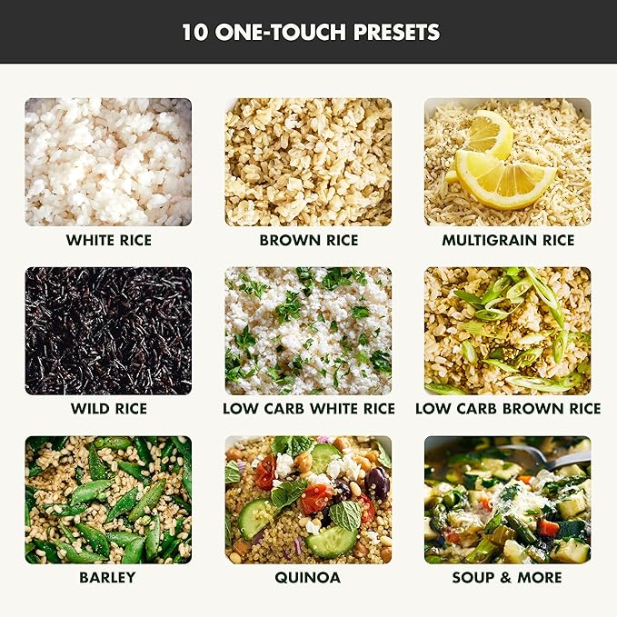 GreenPan Rice Cooker, 8 Cups Cooked (4 Uncooked), Low-Carb & Soup Mode,10 ONE-TOUCH Cooking Presets, PFAS-Free Ceramic Steamer Basket, Fuzzy Logic, Auto Keep Warm, Oats, 24HR Delay Timer, Graphite