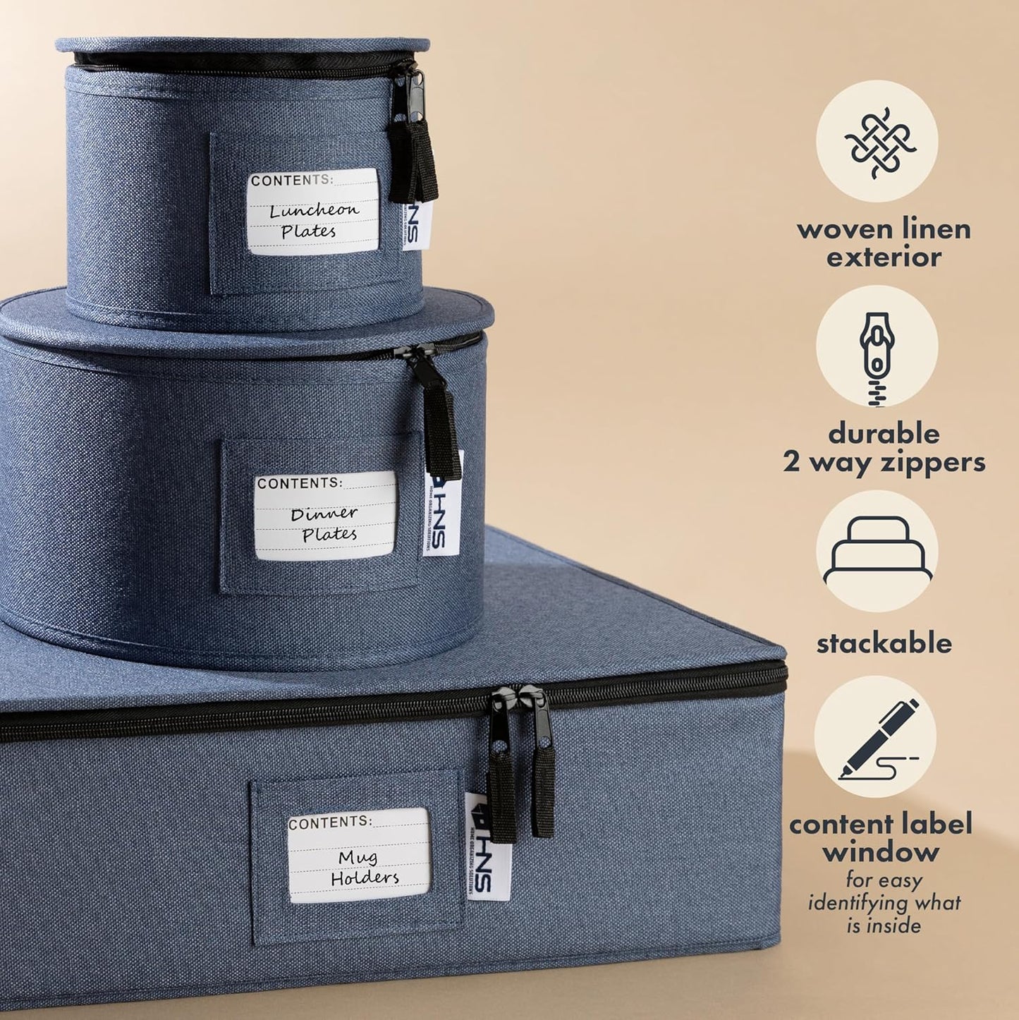 Mug Storage Container - Hard Shell China Organizer with Dividers – Holds 12 Mugs - Durable & Stackable Storage Box for Seasonal Dishware Protection - Denim Blue