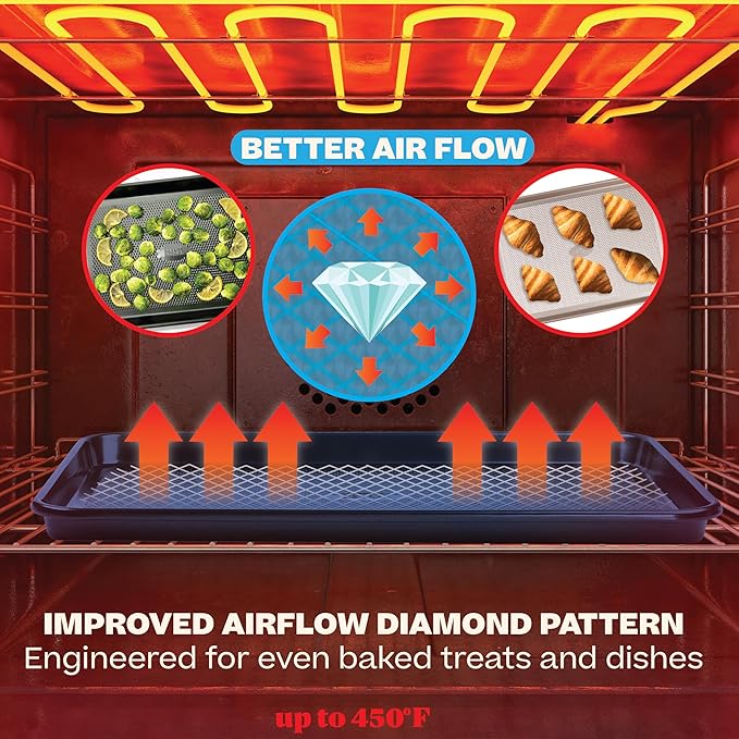 Baker's Secret Non Stick Baking Sheets, Set of 3 Cookie Sheets for Oven, Diamond Texture Premium Air Flow, Extra Thick 0.6mm, PFOA PFOS PTFE and PFAS Free Bakeware, 3 Sizes