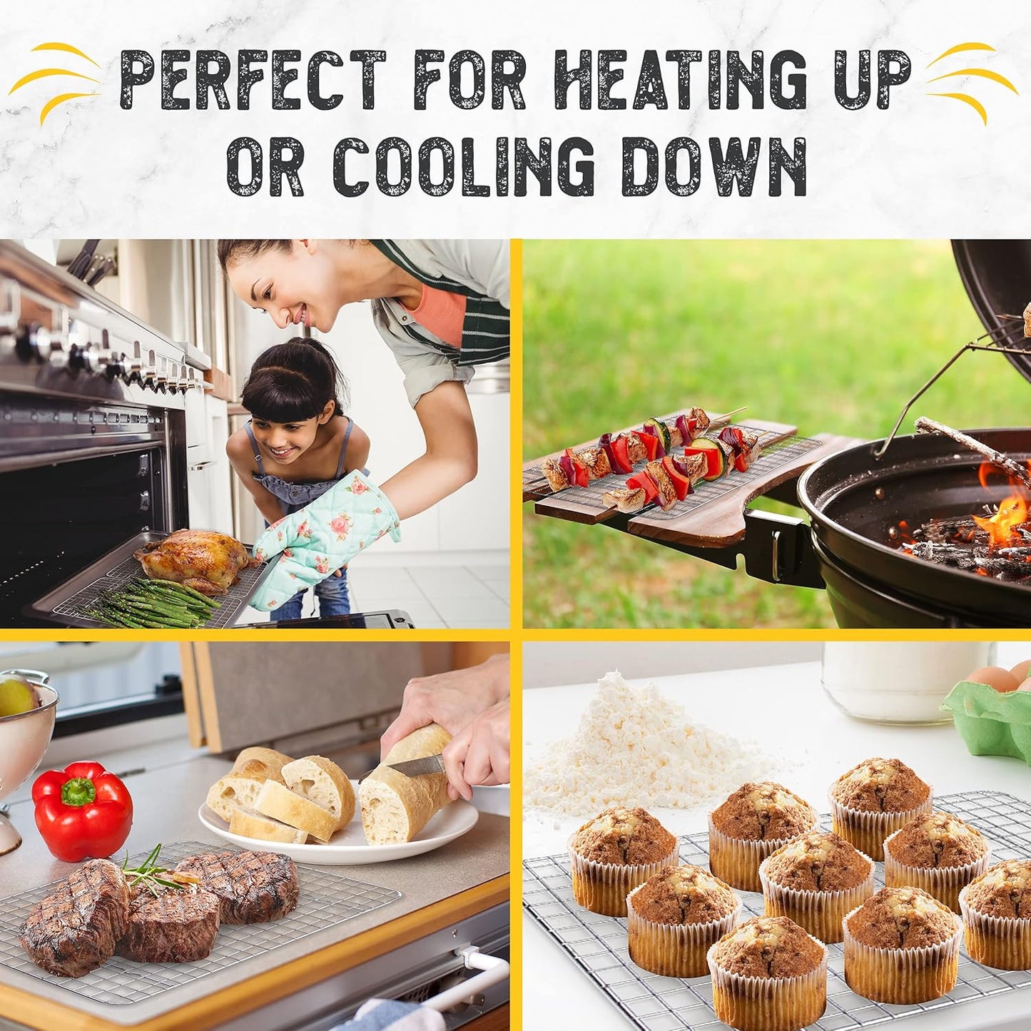 Checkered Chef Cooling Rack for Cooking and Baking - 10" x 15" Set of 2 Stainless Steel, Oven Safe Grid Wire Cookie Cooling Racks