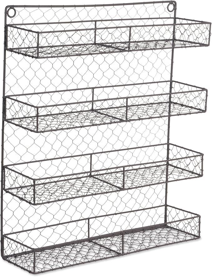 DII Farmhouse Vintage Decorative Metal Pantry Spice Rack Organizer, 17Lx4.75Wx20H, 4 Tier Double Shelf Depth Spice Rack - Rustic