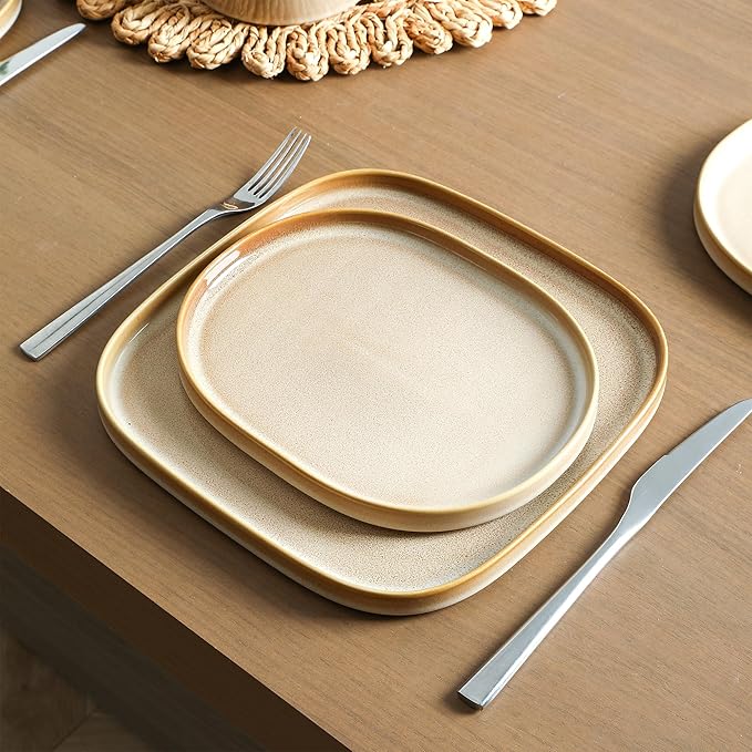 Stone Lain Cairo 12-Piece Dinnerware Set Stoneware, Plates and Bowls Set, Microwave and Dishwasher Safe, Includes Dinner and Salad Plates, Cereal Bowls, Dishes for 4, Sand