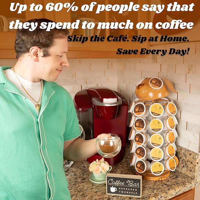 Made Easy Kit Carousel Coffee Pod Holder, Compatible with Keurig K-Pods K-Cups, Countertop Rack Storage Organizer, Metal Home and Kitchen Decor, Capsule Café Station Bar (Small, Brown Dog)
