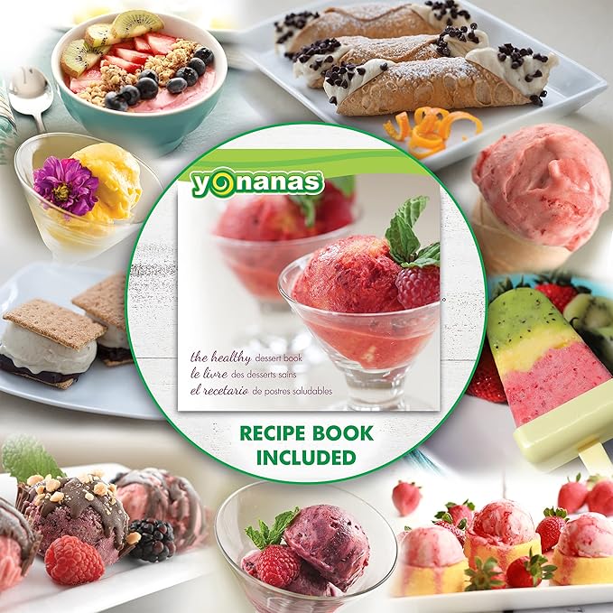 Yonanas Classic Frozen Fruit Soft Serve Maker for Healthy Vegan and Dairy-Free Treats, 200W Silver Machine with 36 Recipes, BPA Free, Easy to Clean, Quick and Simple to Use