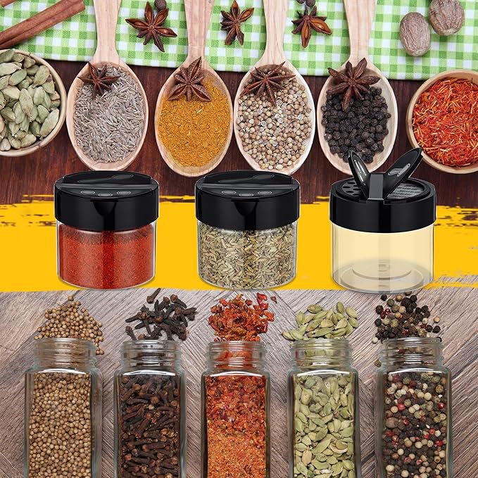 50 Pack 3.4 oz Plastic Spice Jars with Black Cap Empty Clear Spice Bottles Containers Seasoning Jars with Shaker Lids for Storing Herbs and Seasoning Powders Kitchen Restaurant Storage