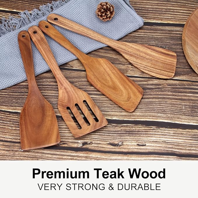 Best Non Toxic Wooden Spatula for Cooking Utensils Set Wood Spurtle Flat Spatulas for Kitchen Use Tools Teak Utensils Slotted Turner Bamboo Cooking Spoons Egg Utensil Cast Iron Scraper Thin Spatula