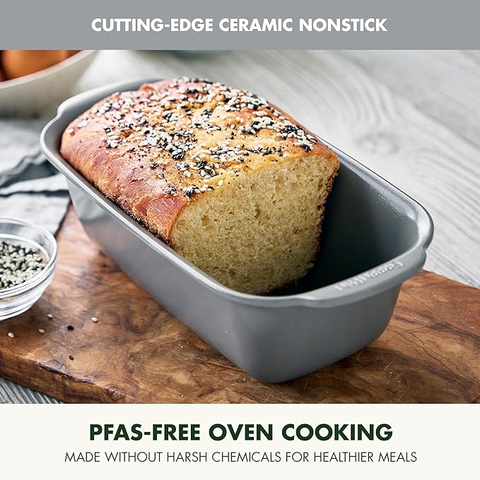 GreenPan Premiere Ovenware Healthy Ceramic Nonstick 1 lb. Loaf Baking Pan, PFAS-Free, Warp-Free Bakeware, Durable Quick Heating, Oven & Broiler Safe to 600F, Dishwasher Safe, Gray