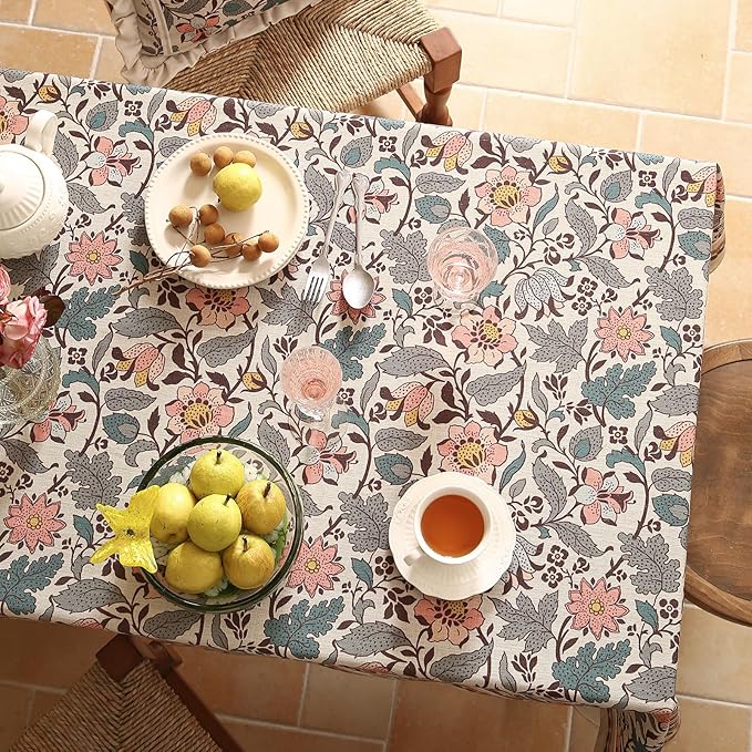 ISAENNE Designer Boho Floral Small Square Tablecloth,Linen Lotus Flower Pattern Colorful Indoor Table Cloth,Durable Decor Tablecloths for Dining Thanksgiving Kitchen Christmas,55"*55"-Hazel A