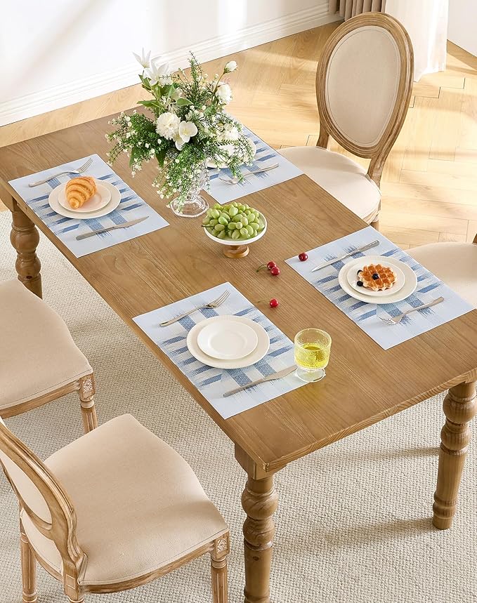Leetaltree Geometric Print Blue Placemats Set of 4 - Heat Resistant Non-Slip Place mats for Dining Table, Washable Durable PVC Vinyl Woven Table Mats (Geometric Blue, 4)