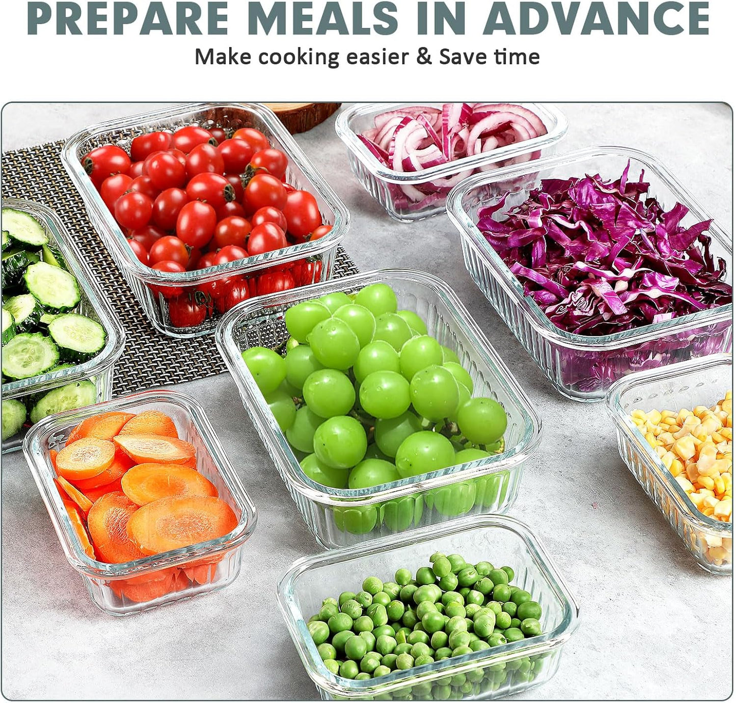 KOMUEE 10 Packs Glass Food Storage Containers Set, Glass Meal Prep Containers with Lids, Airtight Lunch Containers, Microwave, Oven, Freezer and Dishwasher Safe, White