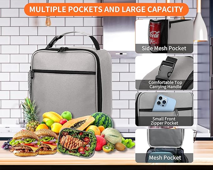 ZM-YOUTOO Lunch Box for Men - Reusable Lunch Bag Men Adult Women- Insulated Small LunchBox (Light Gray)