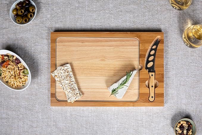 PICNIC TIME NCAA Icon Glass Top Cutting Board & Knife Set, Cheese Boards Charcuterie Boards, Serving Platter, (Parawood & Bamboo)