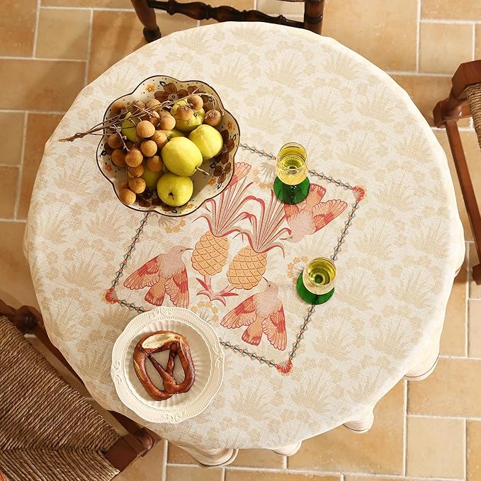 patdrea Designer Vintage Small Round Table Cloth,French Tropical Style Breathable Linen Tablecloth,Table Cover Cloth for Kitchen Dining Christmas,Thanksgiving,Diameter 55"-Pineapple a