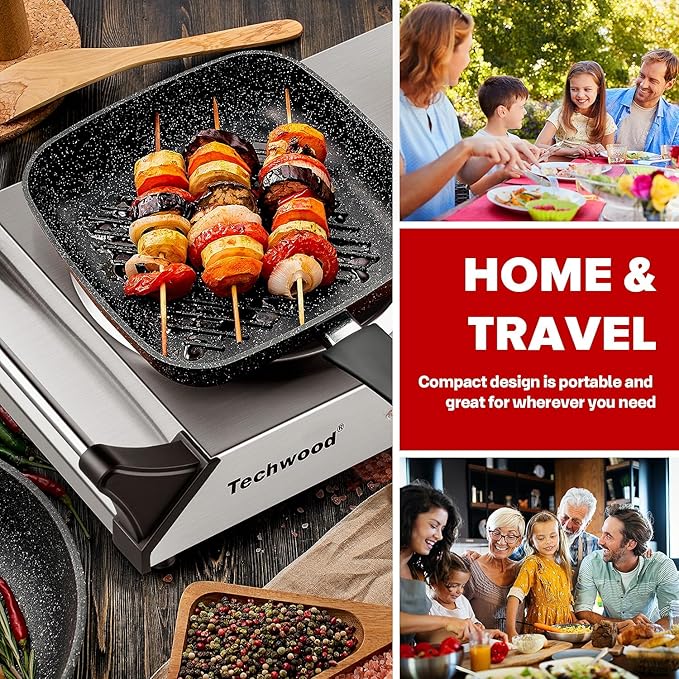 Techwood Electric Stove, Double Infrared Ceramic Hot Plate for Cooking, Two Control Cooktop Burner, Portable Anti-scald handles Suitable for Office/Home/Camp Use, 1800W Compatible for All Cookwares