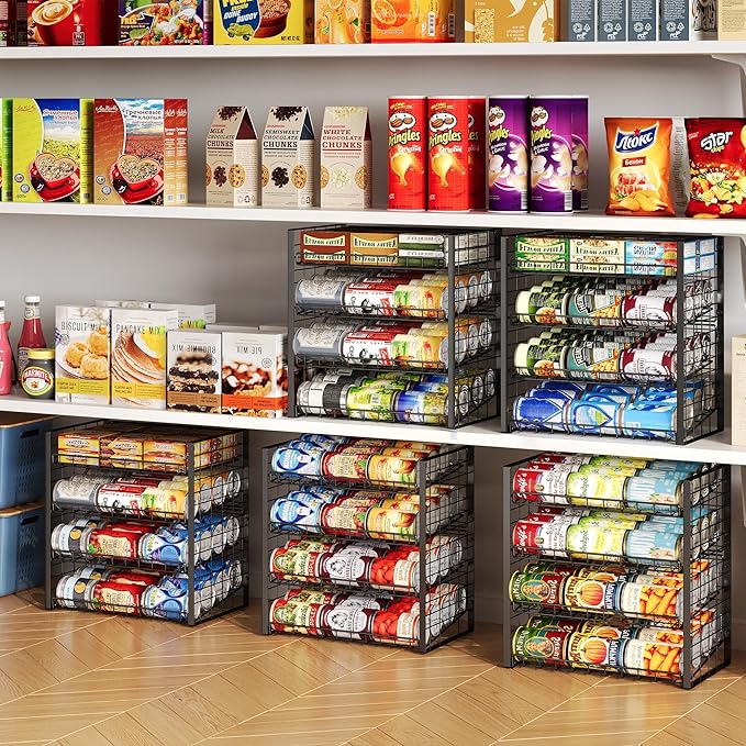 JKsmart 4-Tier Can Rack Organizer for Pantry, Adjustable Can Storage Holder for Various Ounces of Canned food Soda Drinks, Can Dispenser Holds Up to 48 Cans for Cupboard Cabinet