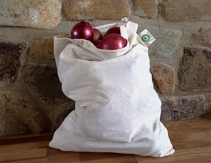 Reusable Bulk Bin Bags for Bulk Foods - Reusable Cloth Kitchen Bags for Dry Goods - 100% Organic Cotton Muslin Sacks for Produce, Home Storage and Toys (3 Large, 3 X-Large)