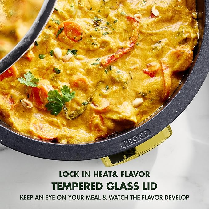 GreenPan Elite Essential Smart Electric 6QT Skillet Pot, Presets to Sear Saute Stir-Fry and Cook Rice, Healthy Ceramic Nonstick and Dishwasher Safe Parts, Easy-to-use LED Display, Gold