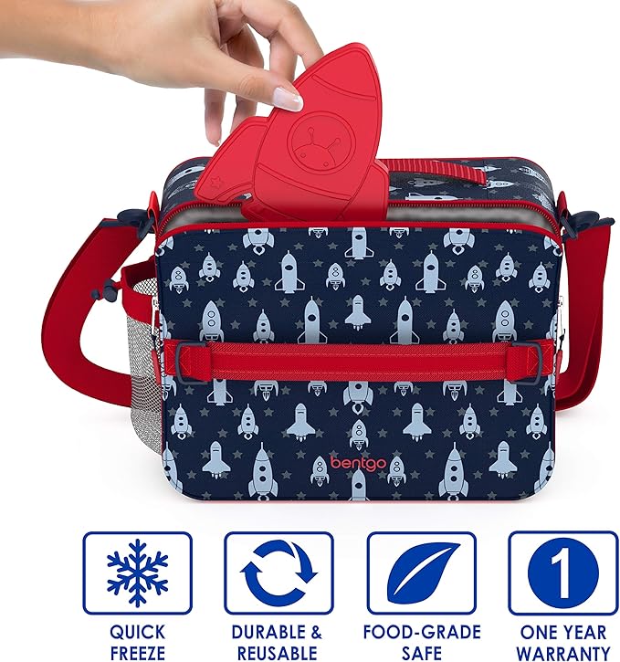 Bentgo Buddies Reusable Ice Packs - Slim Ice Packs for Lunch Boxes, Lunch Bags, and Coolers - Multicolored 4-Pack (Rocket)