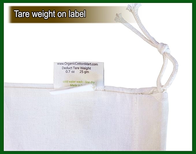 Reusable Grocery Bags for Produce - Small Size Muslin Bags for Brewing and Making Tea - Made of 100% Organic Cotton with Drawstring - Set of 3 (Small - 8"x10")