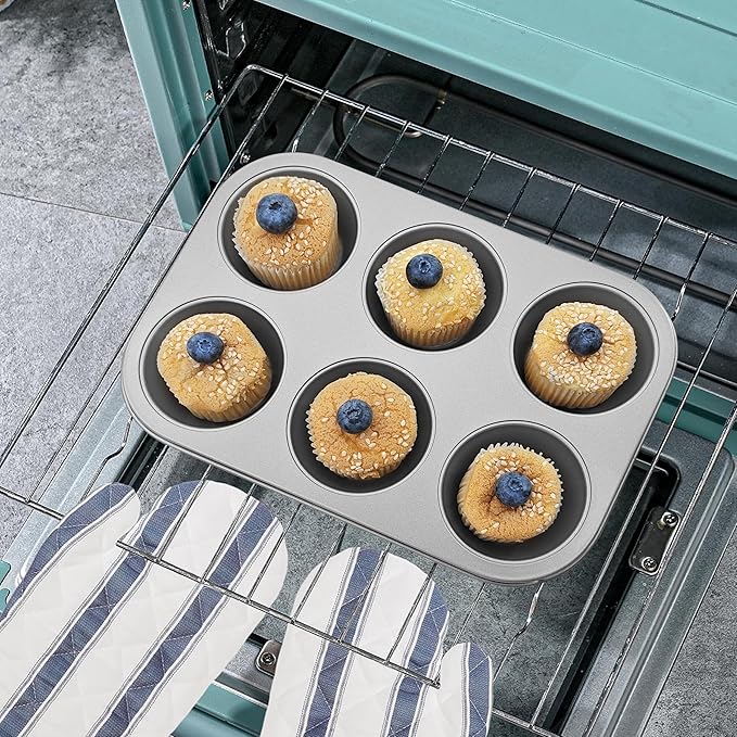 Satax Muffin Pan for Baking, Nonstick Cupcake Tin 6 Cup,sets of 2,Heavy Duty Steel Muffin Pan (Silver, 6-cup)