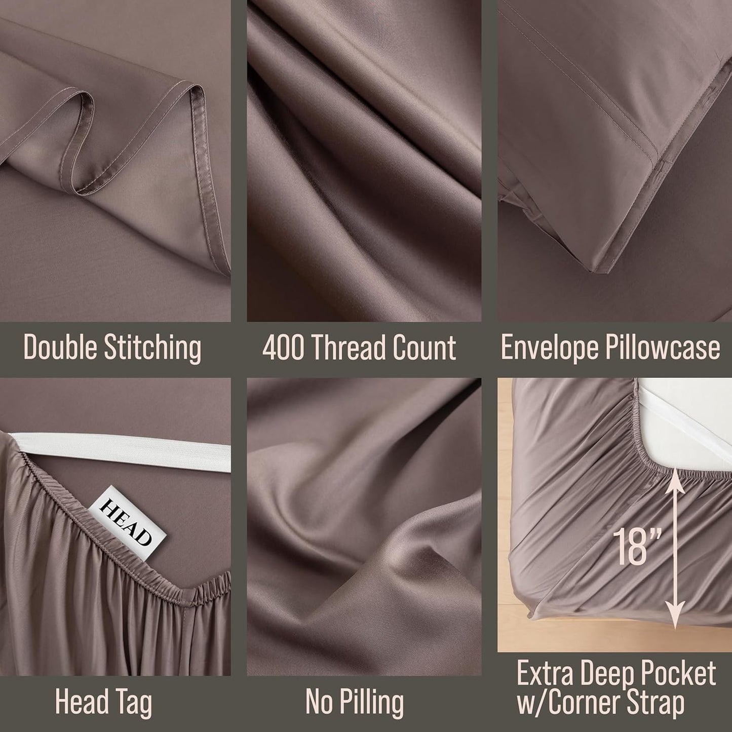 Bella Coterie Luxury Bamboo Viscose Cal King Size Sheet Set | 100% Organically Grown | Ultra Soft | Cooling for Hot Sleepers | 18" Deep Pocket [Mocha]