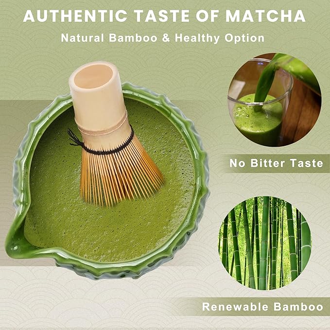 Matcha Whisk Set, Cactus Light Green Ceramic Matcha Set Includes Matcha Bowl, Matcha Whisk (Chasen) and Holder, Sifter, Bamboo Scoop & Spoon - 6 Pcs Matcha Kit for Matcha Lovers