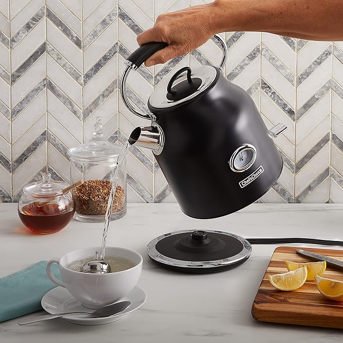 Chef'sChoice Electric Kettle Gourmezza Stainless Steel 1500 Watts with Auto-Shutoff & Boil-Dry Protection, 1.7-Liter, Black