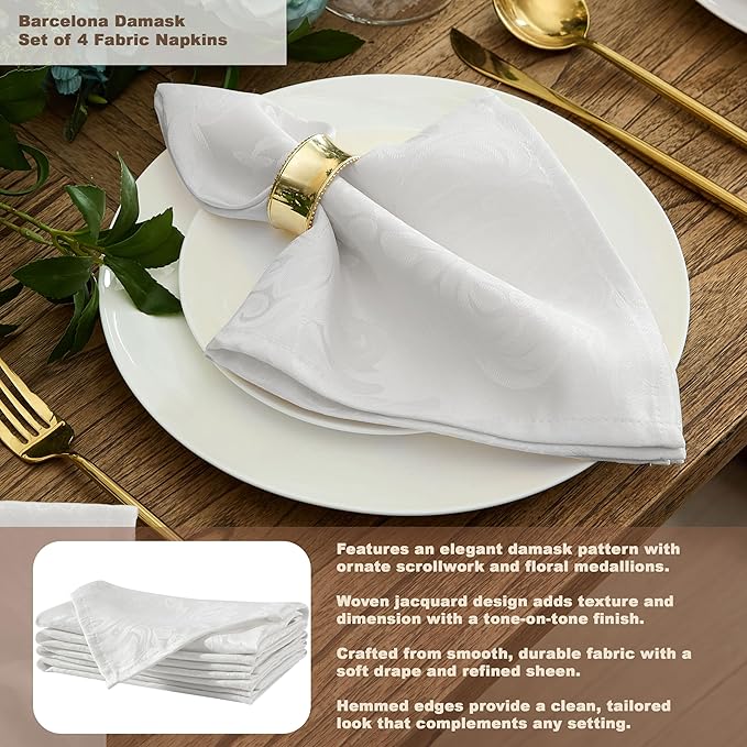 Newbridge Barcelona Luxury Damask Fabric Tablecloth, 60” Wide x 120” Oval, White, 100% Polyester, No Iron, Soil Resistant Dining Room, Party and Banquet Table Cover