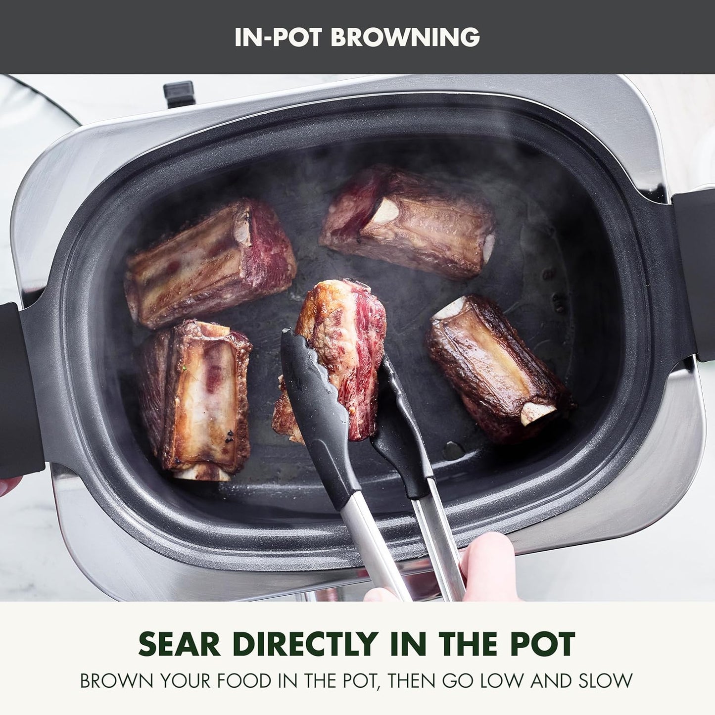 GreenPan Elite 8-in-1 Programmable 6QT Electric Slow Cooker, Dishwasher Safe Lid & Removable Crock, PFAS-Free Healthy Ceramic Nonstick Multi-Cooker, Sear,Sauté/Brown,Steam Basket,Roast, Graphite
