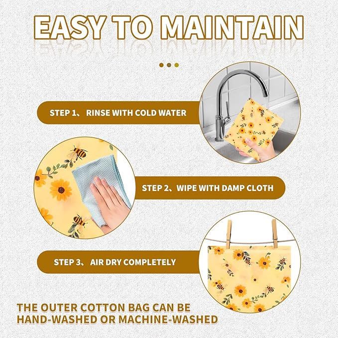 2 Pack Beeswax Bread Bags & Canvas Bags for Storage for Sourdough, Bees Wax Homemade Bread, Removable Patterned, Easy to Clean (16.7x12.8 In), Organic Cotton, Double Freshness Zipper & Velcro