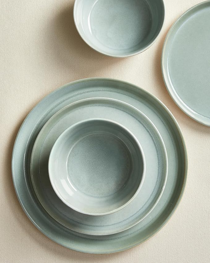 Pokini Dinnerware Sets for 6, Ceramic Plates and Bowls Set, Modern Artisan Dish Set, Microwave & Dishwasher Safe Dishware Set, Chip & Scratch Resistant Dinner Sets, Gradient Green