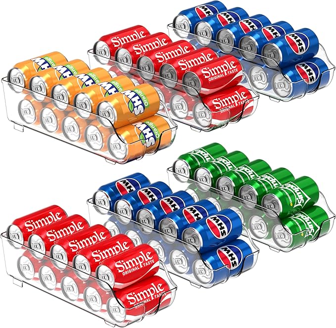 Simple Houseware Soda Can Organizer and Dispenser for Refrigerator / Pantry, Clear, Set of 6