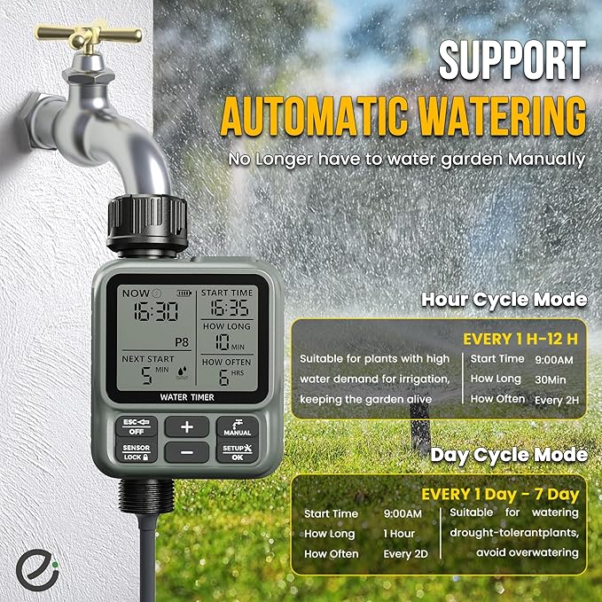 Egardenkart, Sprinkler Timer Outdoor - Water Timer for Garden Hose with Automatic, Manual and Rain Delay Mode | Large Display Water Hosetimer | Automatic Watering System for Garden, Lawns, Backyards