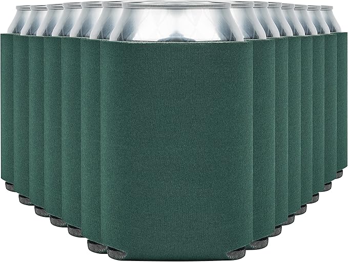 Blank Beer Can Cooler Sleeves (60-Pack) Soft Insulated Beer Can Coolies - HTV Friendly Blank Koolies in Bulk for Beer Cans & Bottles - Coolie Blanks for Vinyl Projects & Wedding Favors (Forest Green)