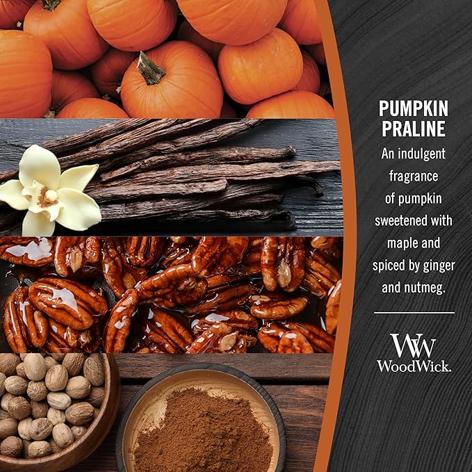WoodWick Pumpkin Praline Holiday Candle Gifts for Women and Men, 16 oz Ellipse Candle with Crackling Wick