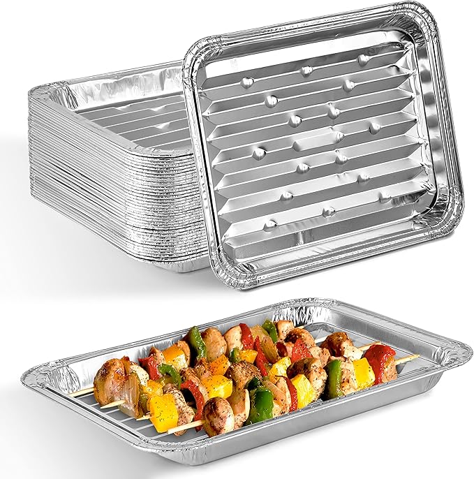Stock Your Home Disposable Aluminum Foil Broiler Pan (10 Pack) for Oven - Durable Broiling Drip Trays with Ribbed Bottom Surface for BBQ Grill-Like Texture - 13x9 Inch Pans