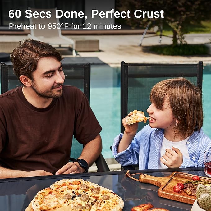 EAST OAK 12" Outdoor Pizza Oven with 360° Rotating Stone, Wood Fired Countertop Pizza Maker, Safe Pellet Filling, Outside Kitchen, Cooking, BBQ