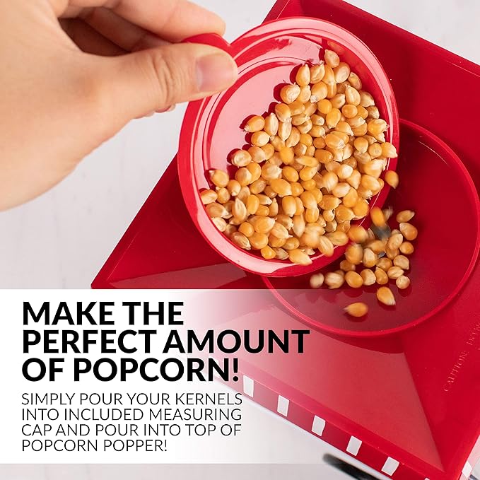 Nostalgia OFP521 Vintage Healthy Hot-Air Tabletop Popcorn Maker, Makes 12 Cups, With Kernel Measuring Scoop, Oil Free, Perfect for Birthday Parties, Movie Nights – Candy Stripe Red/White