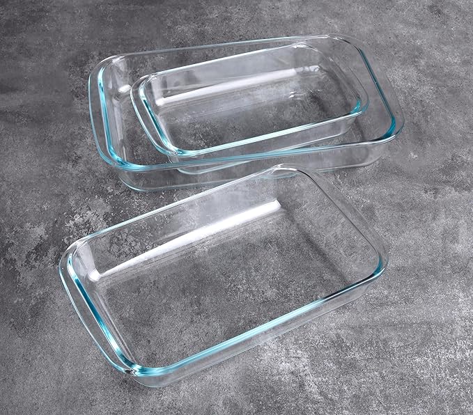 Set of 3 Basic Rectangular Tempered Glass Bakeware, Glass Baking Dishes Baking Pan Set - 1L,1.5L,2L