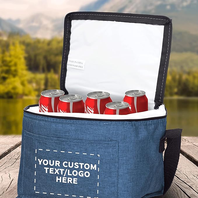Custom Insulated Cooler Lunch Bag Set of 10, Personalized Bulk Pack - Perfect for Work, Travel, Outdoor Events - Blue
