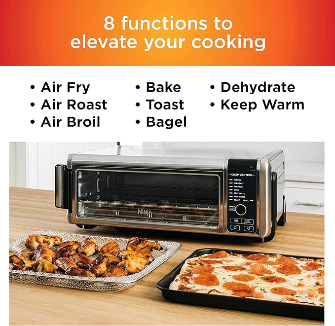 Ninja Digital Air Fryer & Toaster Oven | 8-in-1 Functionality | Flip-Up Design | XL Capacity | Air Fry Basket, Sheet Pan, Wire Rack & Crumb Tray | 1800 Watt | Silver | SP101