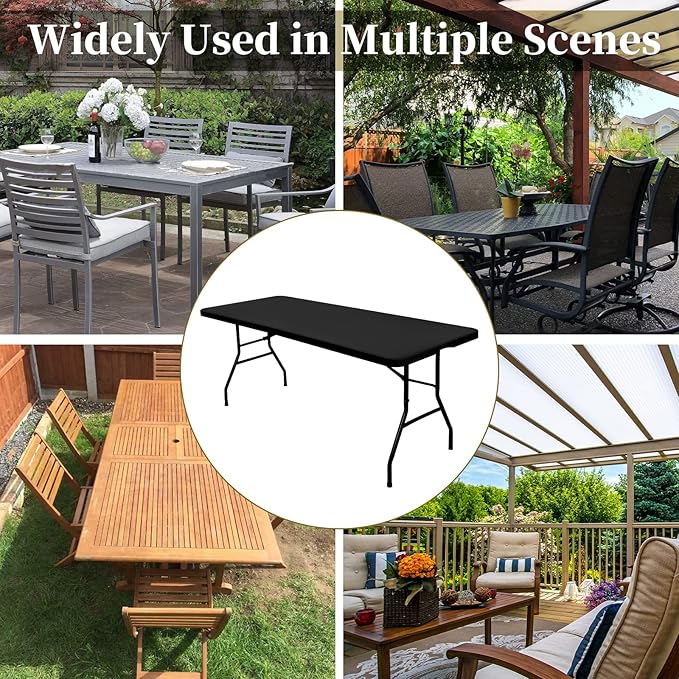 10 Pack Stretch Fabric Table Top Cap Cover, fits 6' Tables, Spandex Table Covers Washable Elastic Universal Rectangle Tablecloth Protector for Indoor Outdoor Party Picnic Wedding, Black, 30" W x 72" L