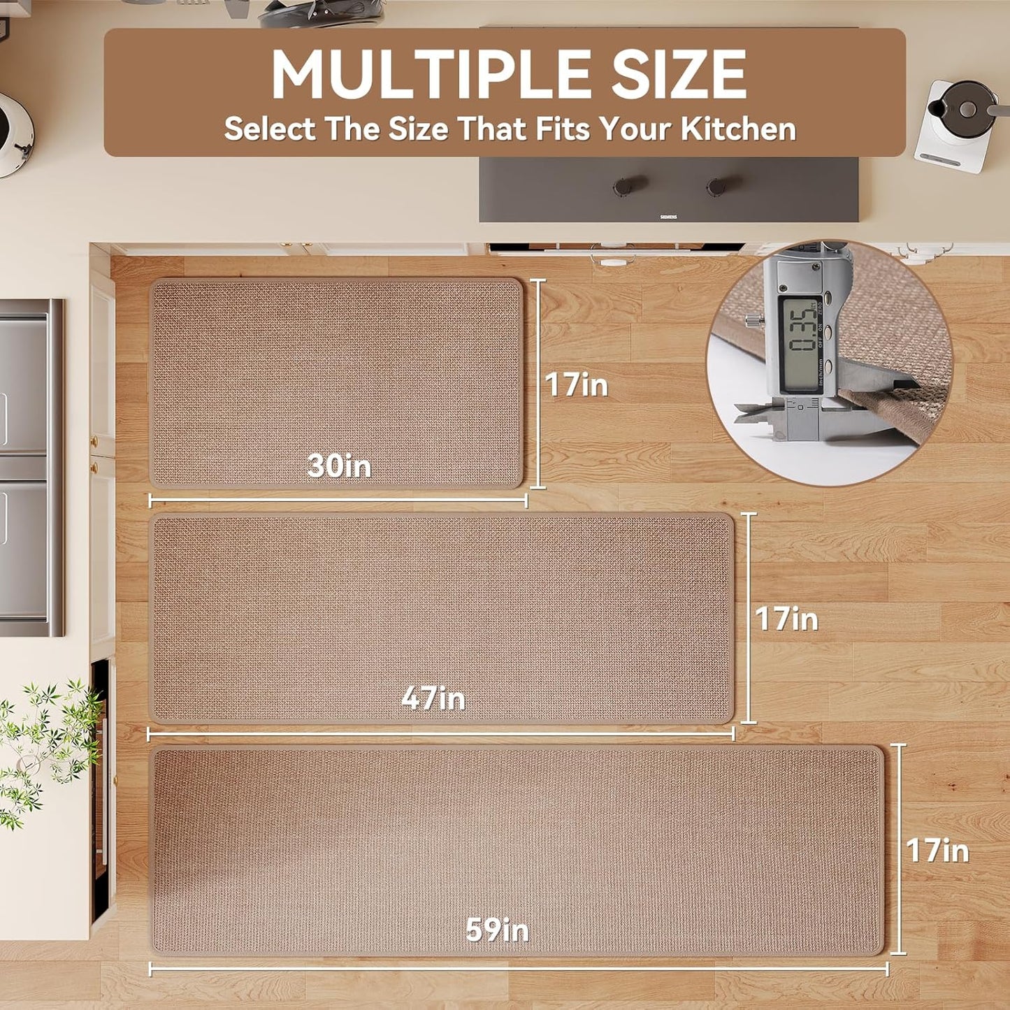 Kitchen Mats for Floor Kitchen Rugs Non Slip Washable, Super Absorbent Oil and Water Linen-Look Woven Runner Rug, Kitchen Sink Mat Standing Mat, Brown 17"x47"
