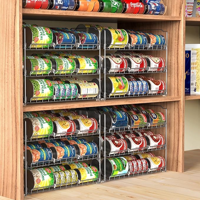 Simple Houseware Stackable Can Rack, Silver, Adjustable Plastic Dividers, Holds 36 Cans