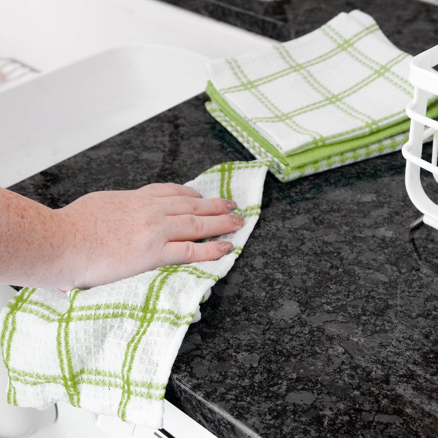 T-fal Premium Waffle Dish Cloths: Highly Absorbent, Super Soft Long Lasting - 100% Cotton, 12"x13" Flat Waffle Dish Towel for Cleaning & Drying Dishes, (4-Pack), Green