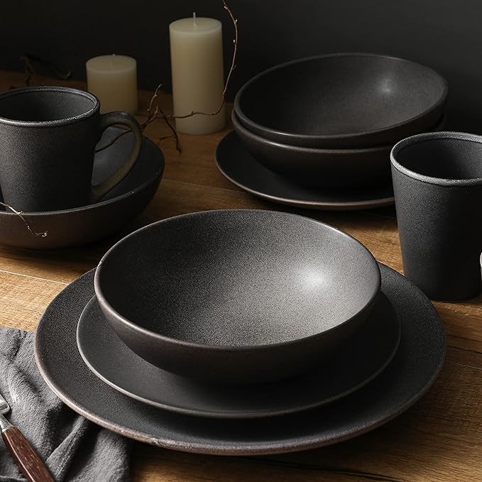 Stone Lain Grao Stoneware 16-Piece Dinnerware Set, Grey