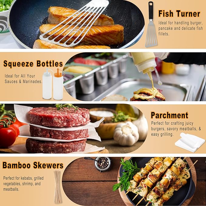 238PCS Premium Griddle Accessories Kit, Griddle Tools for Flat Top Grill with Enlarged Spatulas, Burger Press, Basting Cover & Storage Bag, Flat Top Grill Accessories for Outdoor Barbecue