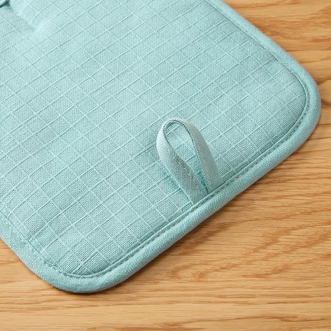 KITCHENAID Gourmet Series Gridlines Pot Holders 2-Pack Set, Heat Resistant up to 600°F, Soft Silicone Grip, Magnetic Cuff, Mineral Water Aqua, 8"x8"