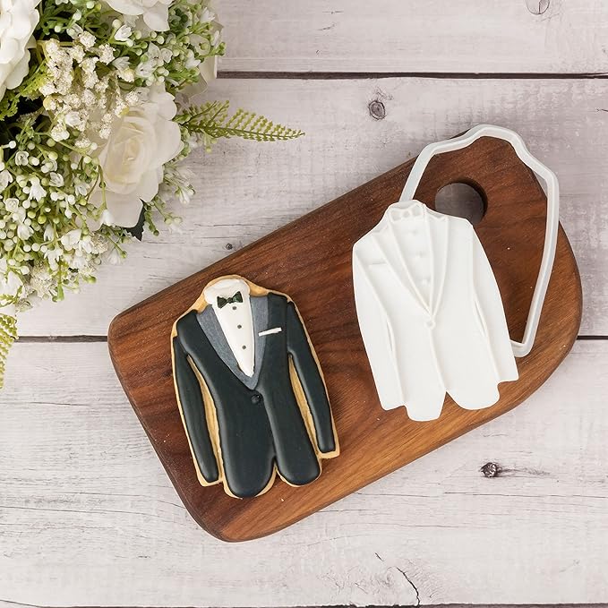 Flycalf Wedding Cookie Cutters Tuxedo with Plunger Stamps Holiday PLA Cake Baking Accessories 3" Cutter Molds Gifts for Kids Decorative Party Kitchen